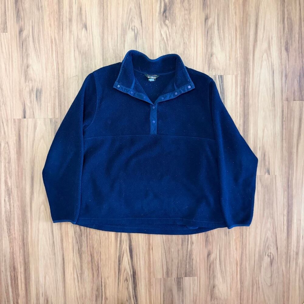 L.L Bean T-Snap Fleece Navy Blue Womens Size XL